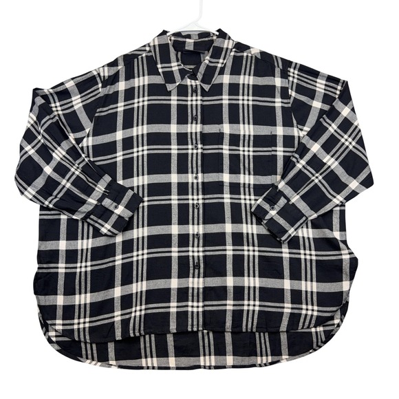 Lane Bryant Tops - Lane Bryant Shirt Womens 22/24 Black Plaid Button Up Long Sleeve No Peek Tunic